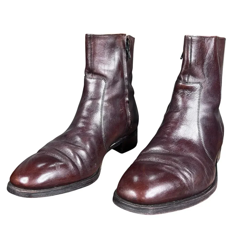 Vintage Florsheim Imperial Mens Brown Leather Zip Boots Size 11 D